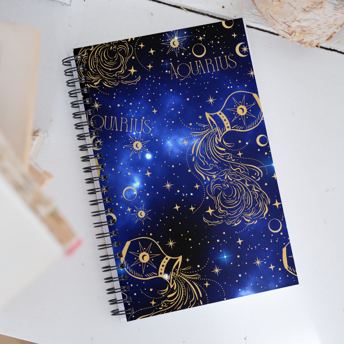 Aquarius Zodiac Sign Spiral Notebook Blue Galaxy