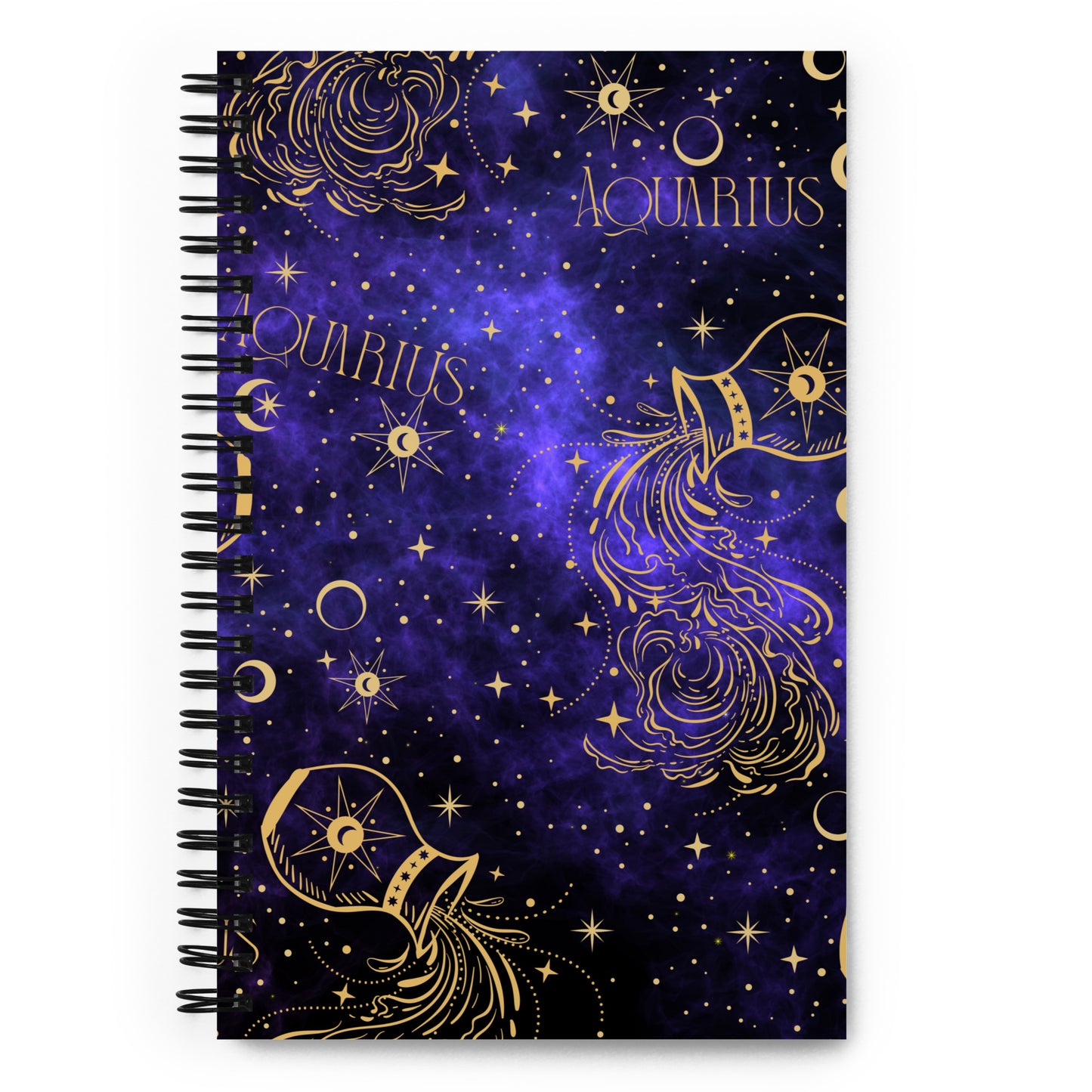 Aquarius Zodiac Sign Spiral Notebook Purple Galaxy
