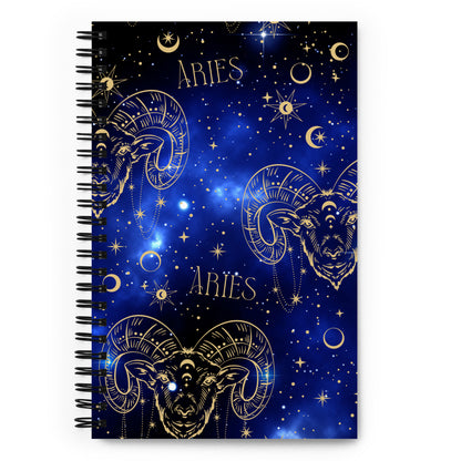 Aries Zodiac Sign Spiral Notebook Blue Galaxy
