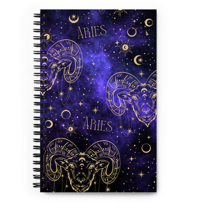 Aries Zodiac Sign Spiral Notebook Purple Galaxy
