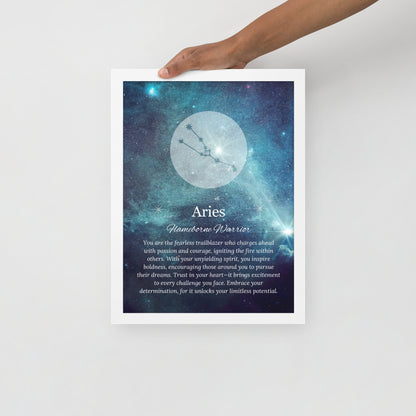 Aries Zodiac Sign Wall Art (White Frame)