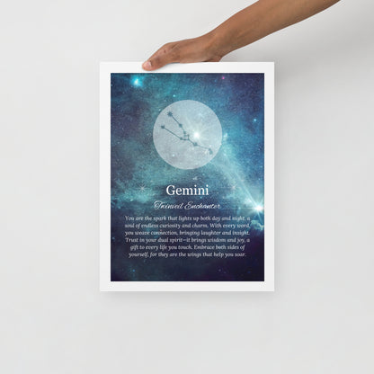 Gemini Zodiac Sign Wall Art (White Frame)