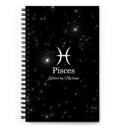 Pisces Zodiac Sign Spiral Notebook Black Galaxy
