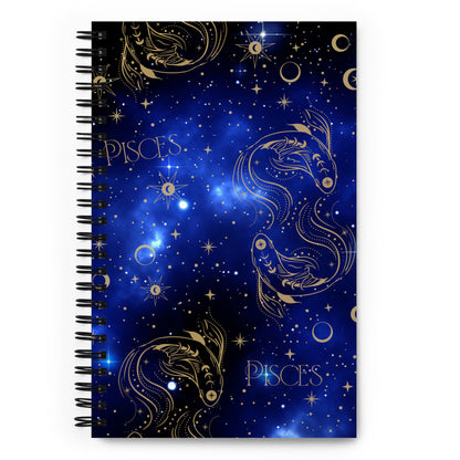 Pisces Zodiac Sign Spiral Notebook Blue Galaxy
