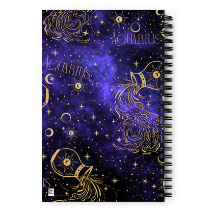 Zodiac Sign Themed Spiral Notebook Purple Galaxy
