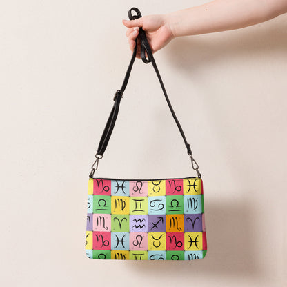 zodiac sign rainbow crossbody handbag zodiac celestial design
