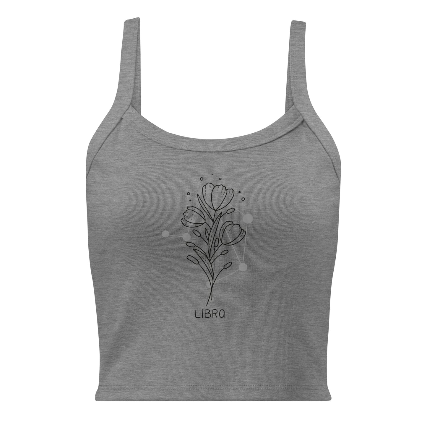 Grey Libra zodiac sign flower singlet with celestial pattern
