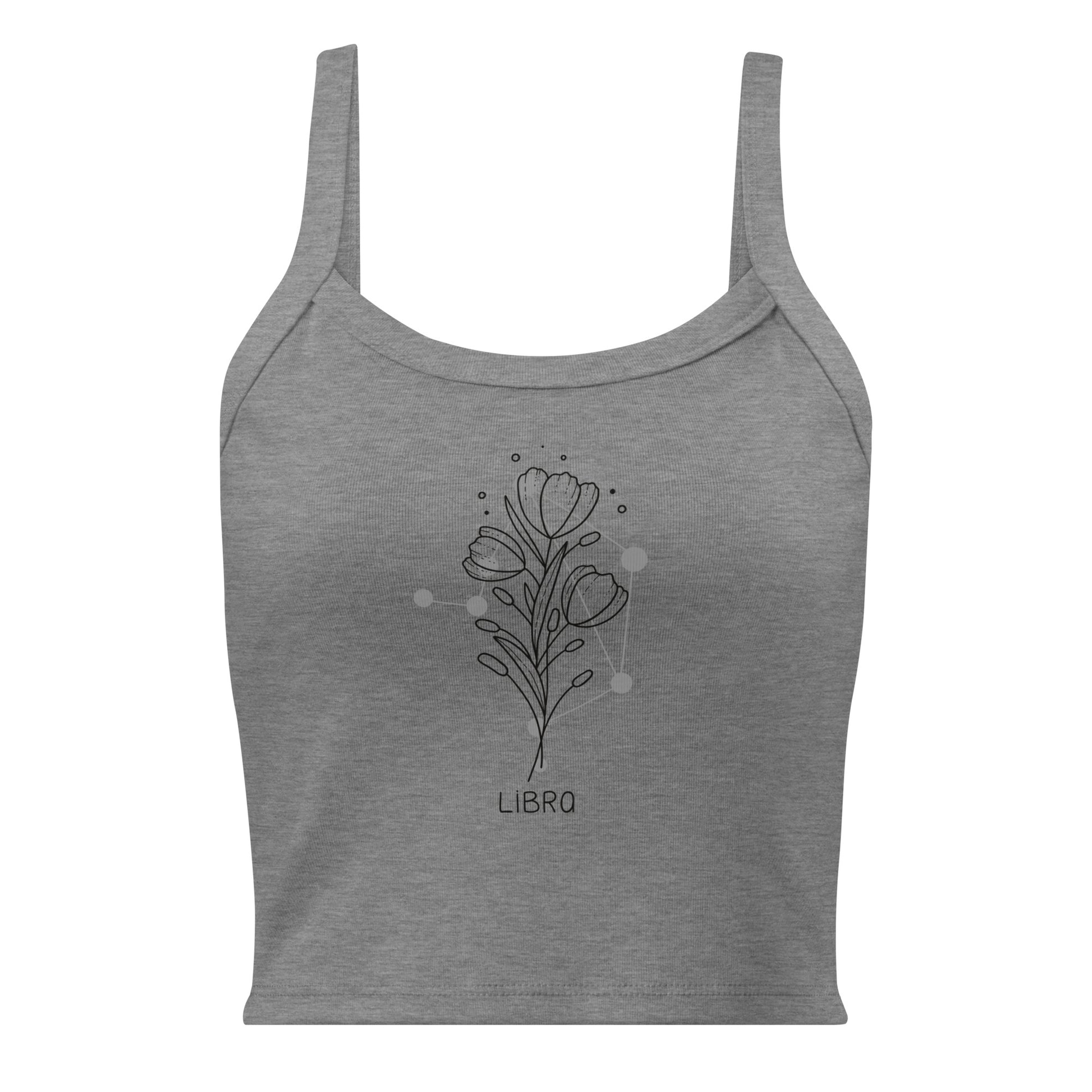 Grey Libra zodiac sign flower singlet with celestial pattern
