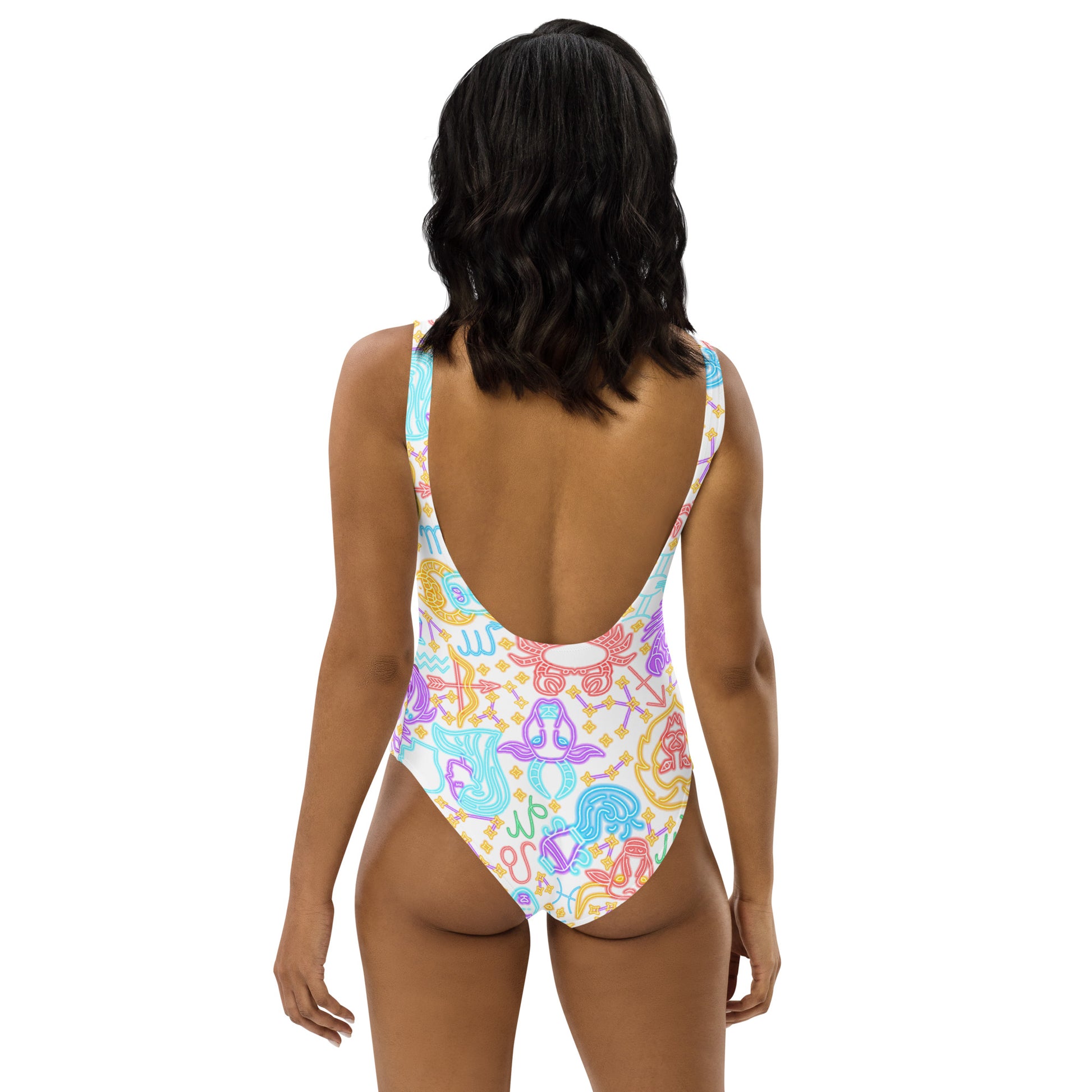 Zodiac sign swimsuit white rainbow zodiac one piece