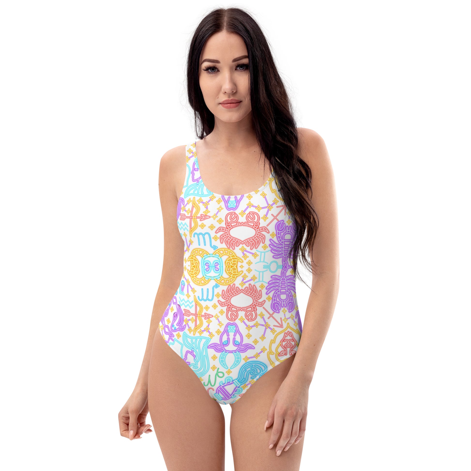 Zodiac sign swimsuit white rainbow zodiac one piece