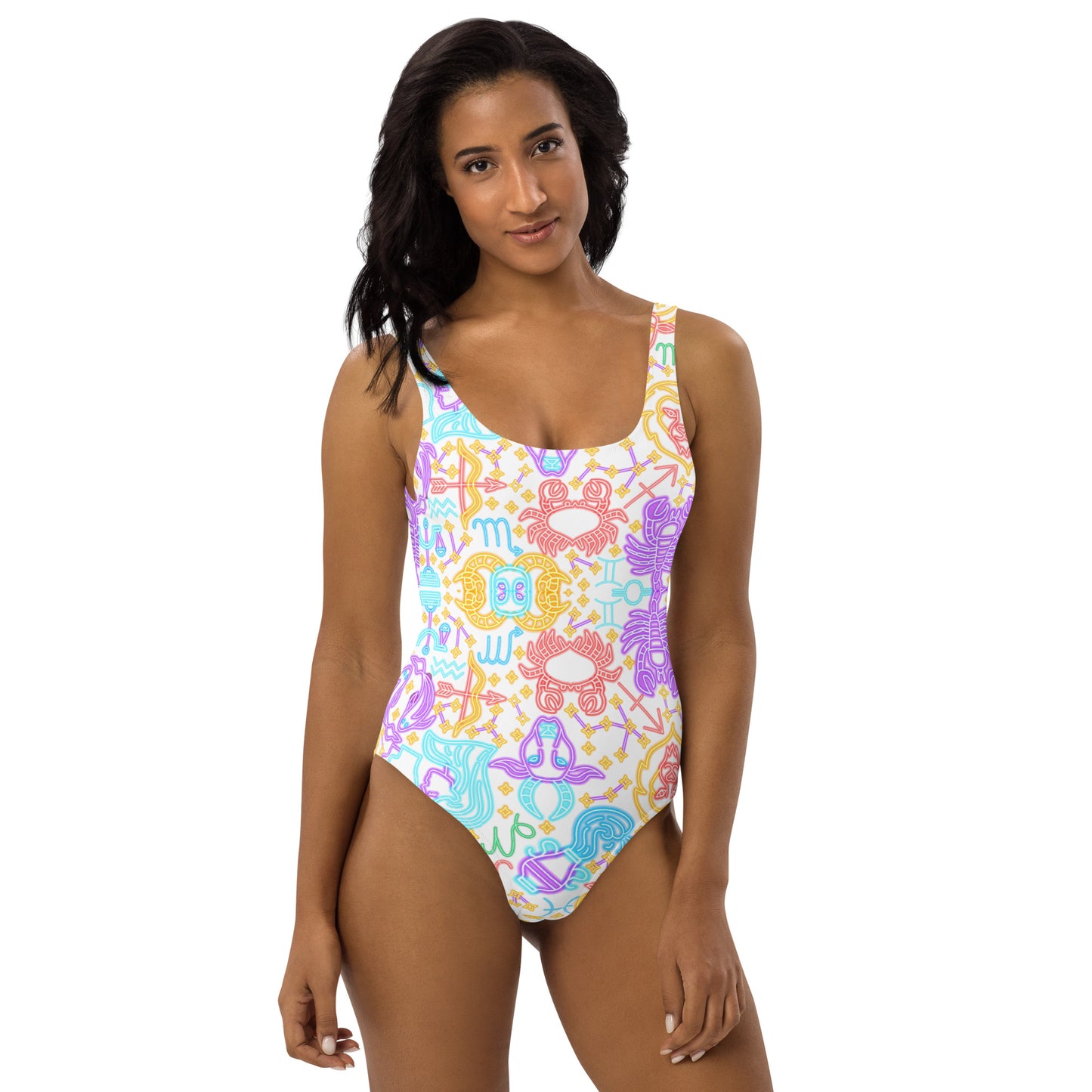 Zodiac sign swimsuit white rainbow zodiac one piece