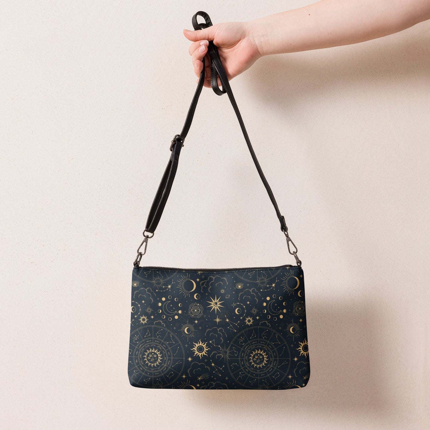 zodiac sign black crossbody handbag zodiac print
