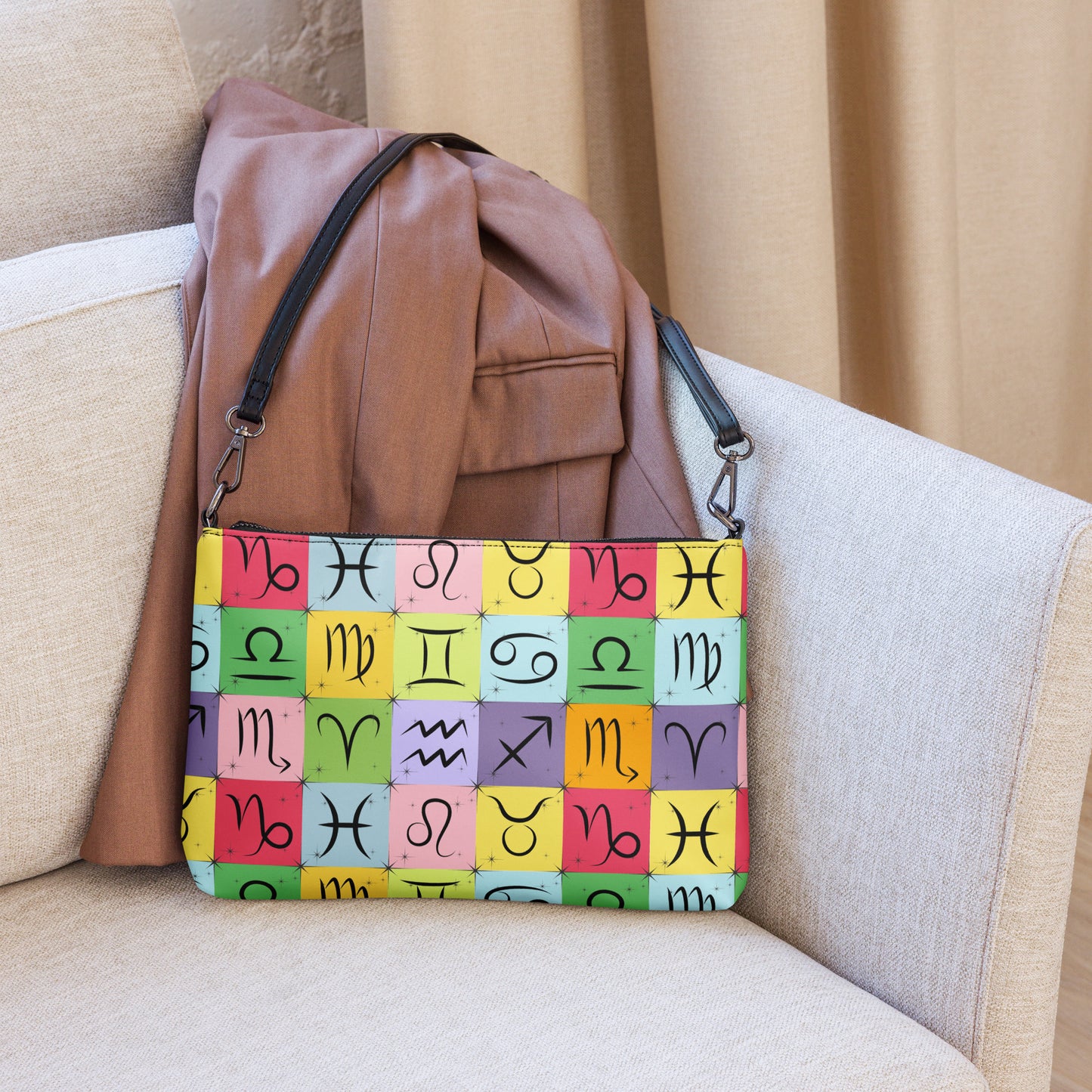 zodiac sign rainbow crossbody handbag zodiac design
