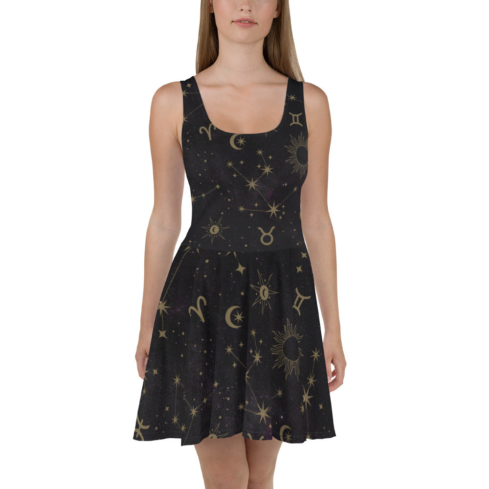 zodiac sign skater dress black zodiac astrology
