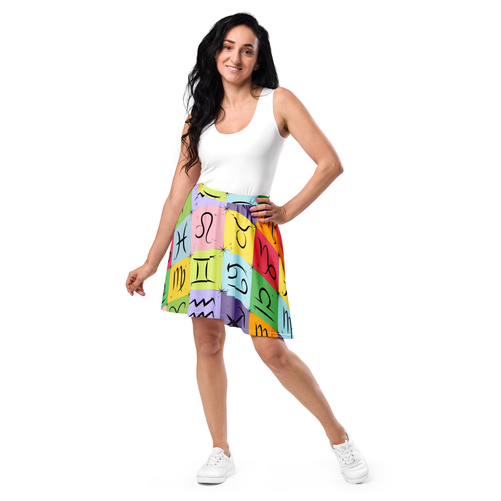 zodiac sign skater skirt rainbow zodiac art
